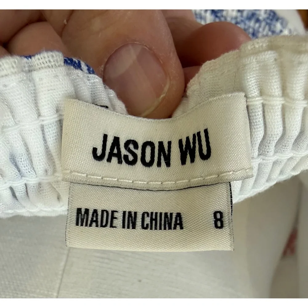 Jason Wu Floral Toile Linen Blend Halter Vest Wide Leg Pants Set Blue White 8 - Picture 6 of 14